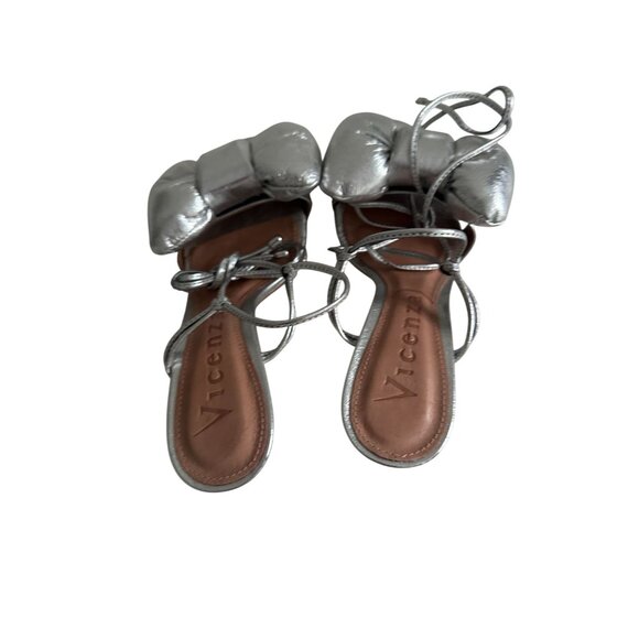 VINCENZA Silver Leather Puff Bow Laceup Heels Size 35 / US 5 NEW NWOB - Picture 4 of 9